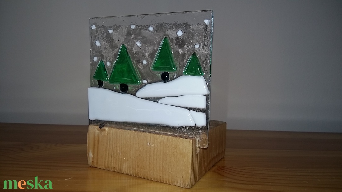 Fenyős havas táj mécsestartó - karácsony - karácsonyi lakásdekoráció - karácsonyi illatgyertya, mécses - Meska.hu