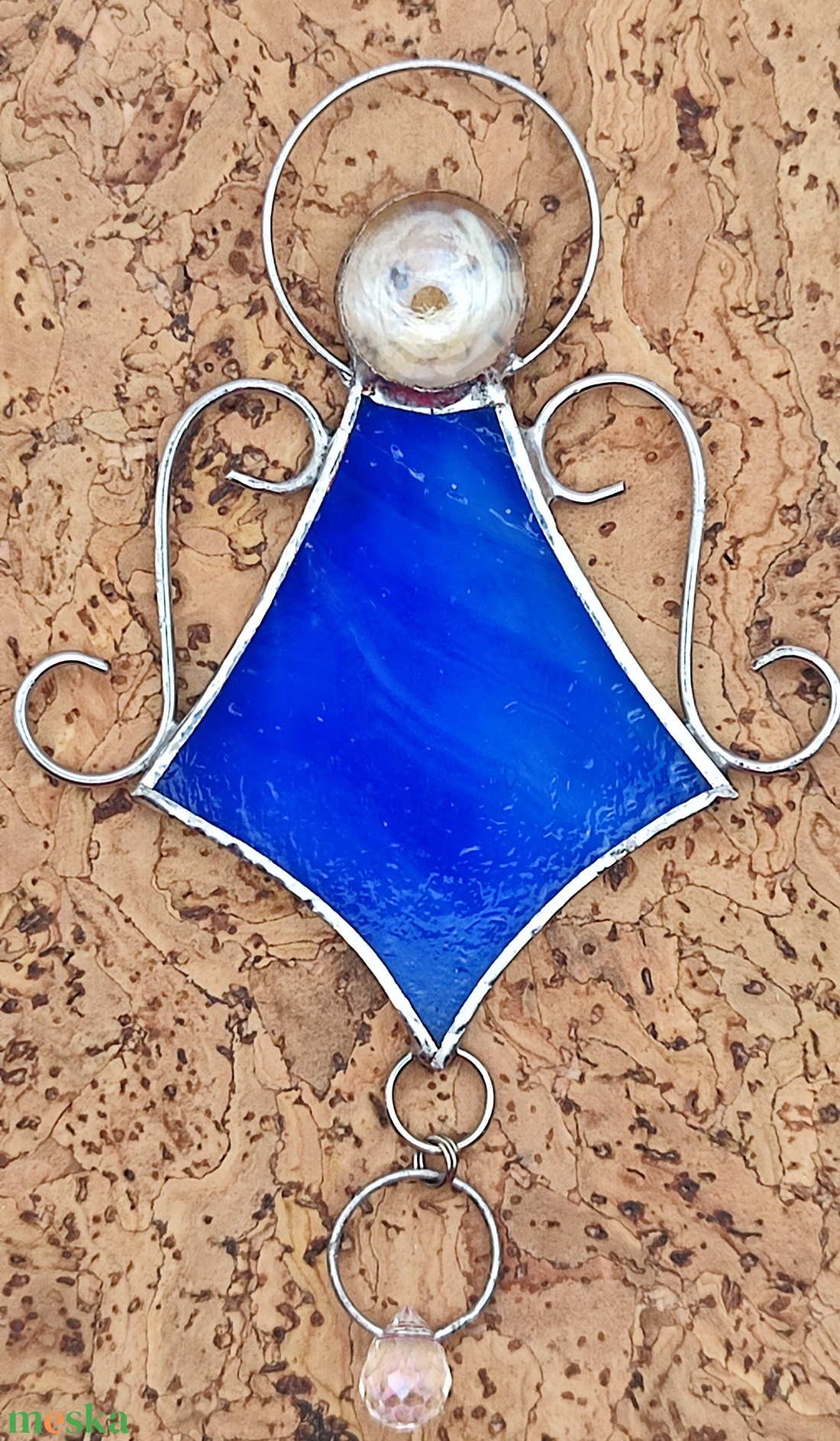 Kék angyal kristállyal - karácsony - adventi díszek - adventi ajtódísz - Meska.hu