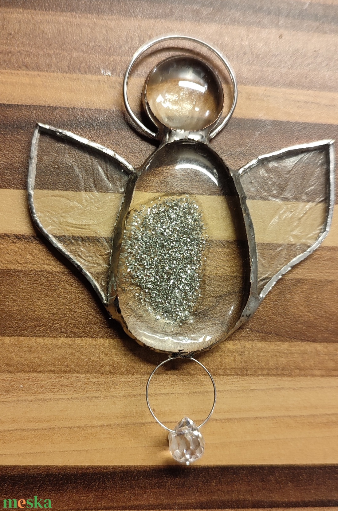 Csillogó angyal kristállyal - karácsony - adventi díszek - adventi ajtódísz - Meska.hu