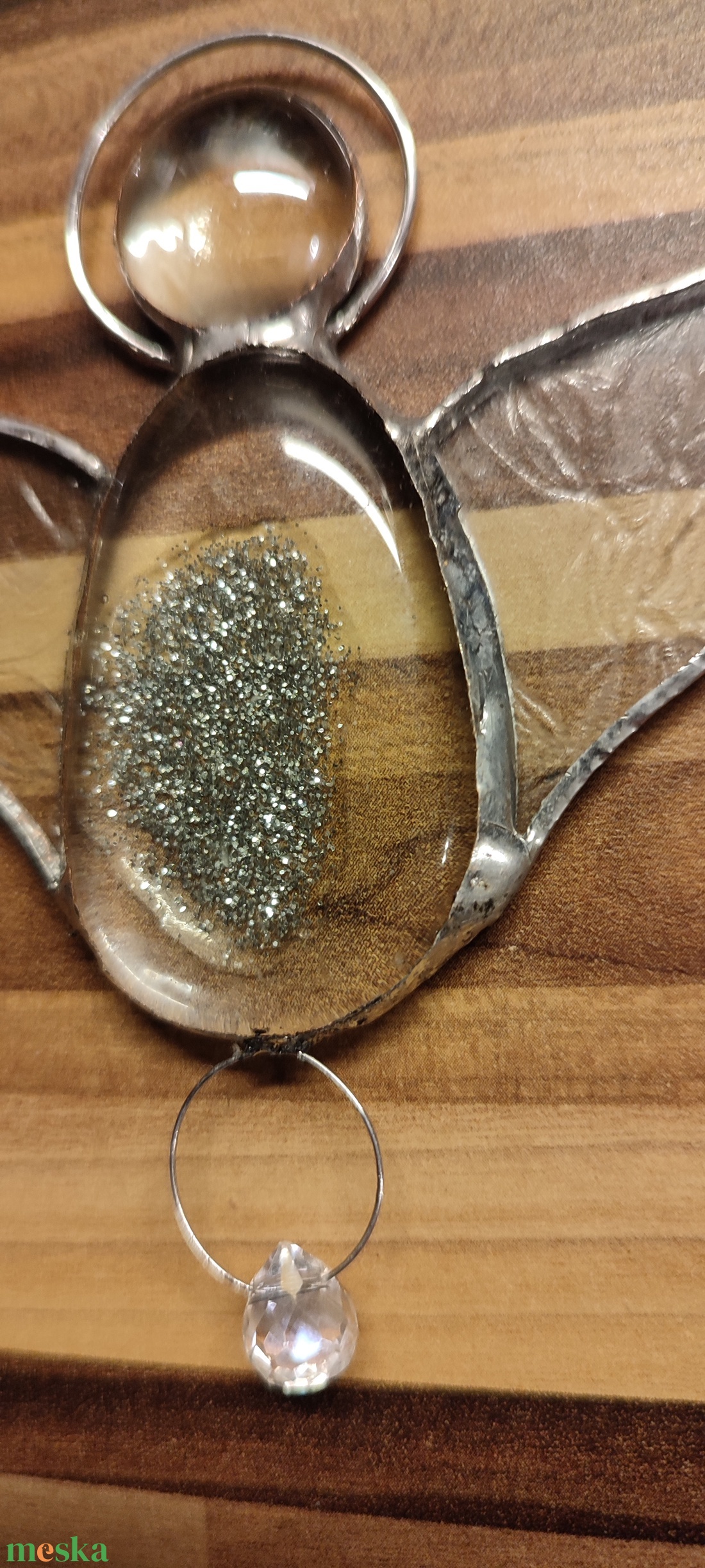 Csillogó angyal kristállyal - karácsony - adventi díszek - adventi ajtódísz - Meska.hu