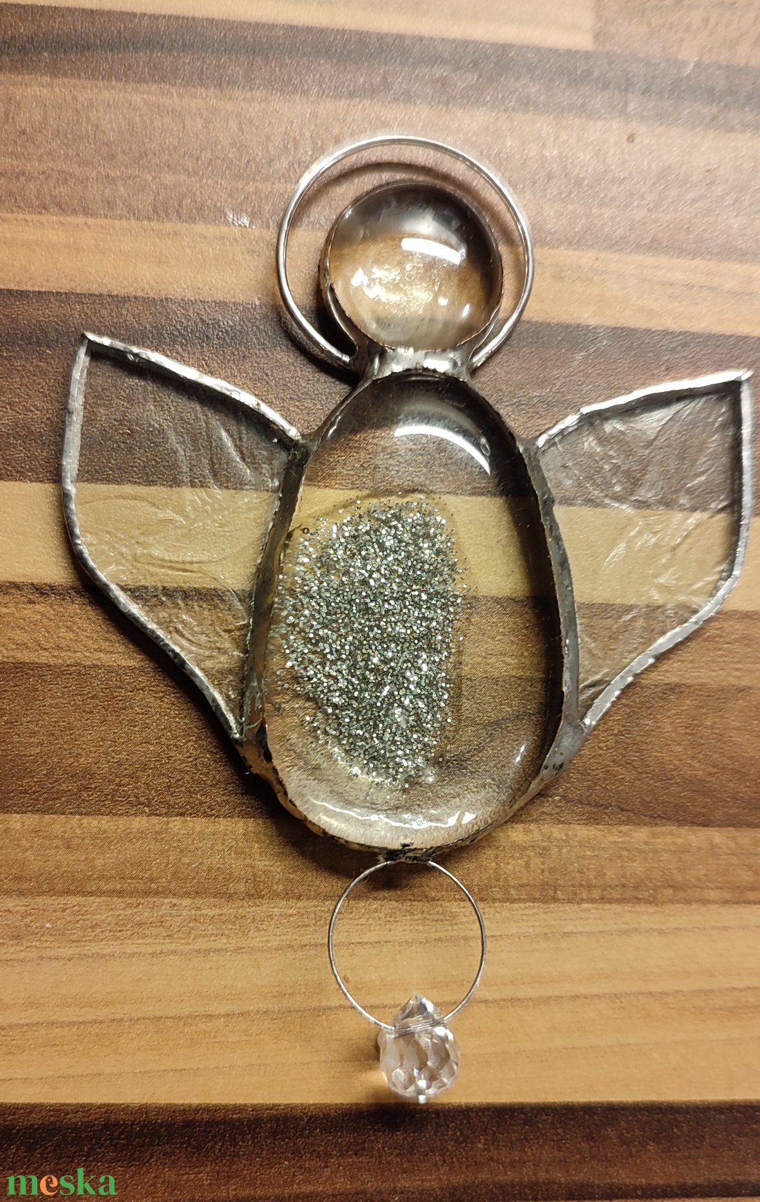 Csillogó angyal kristállyal - karácsony - adventi díszek - adventi ajtódísz - Meska.hu