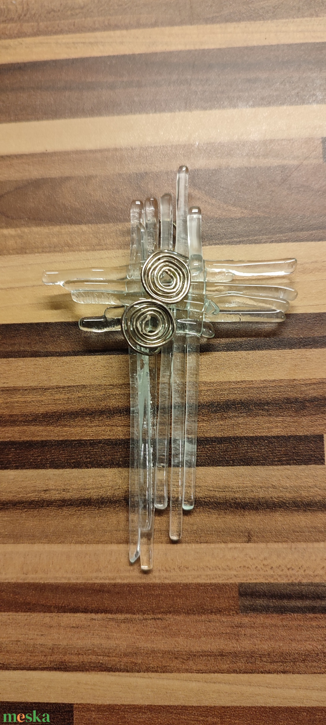 Áttetsző üveg kereszt  - karácsony - karácsonyi lakásdekoráció - karácsonyi ajtódíszek - Meska.hu