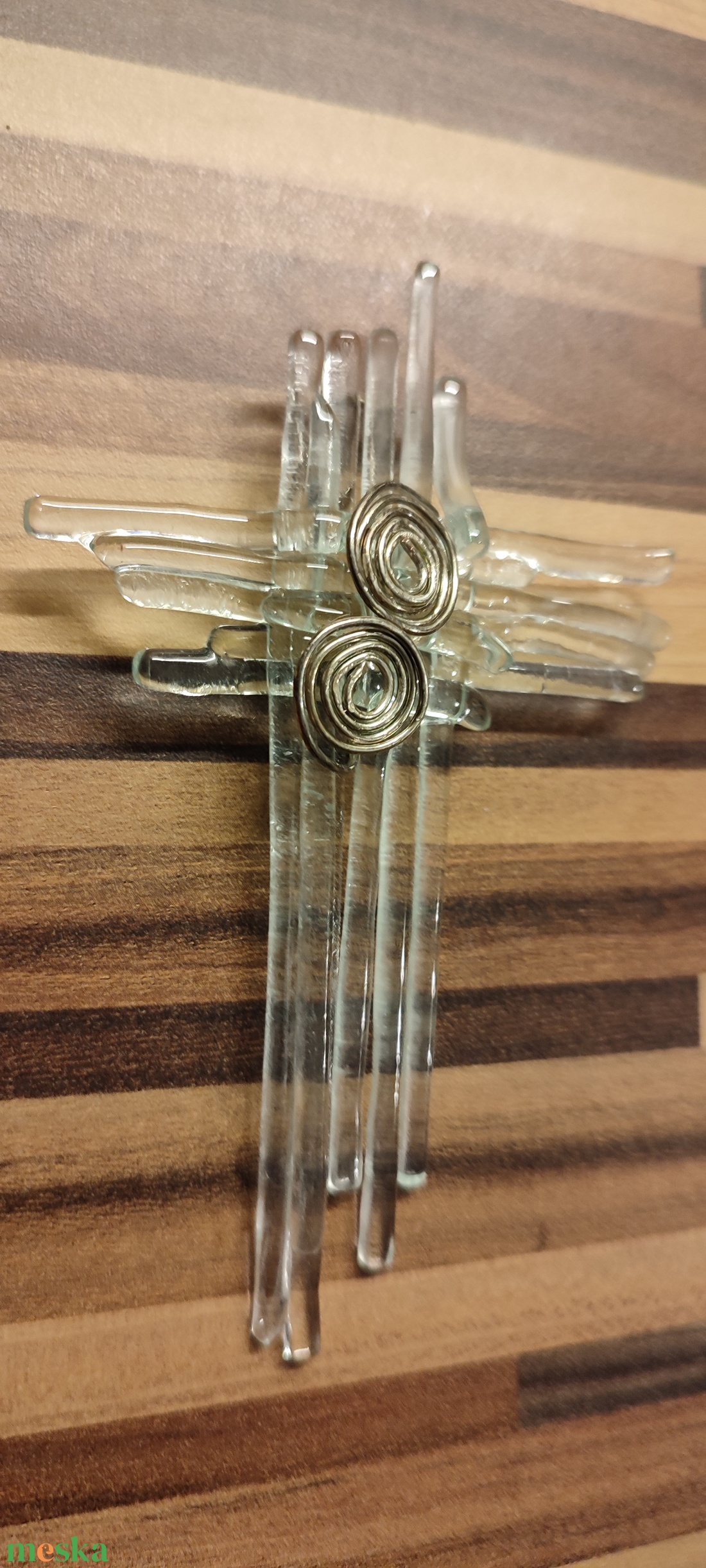 Áttetsző üveg kereszt  - karácsony - karácsonyi lakásdekoráció - karácsonyi ajtódíszek - Meska.hu