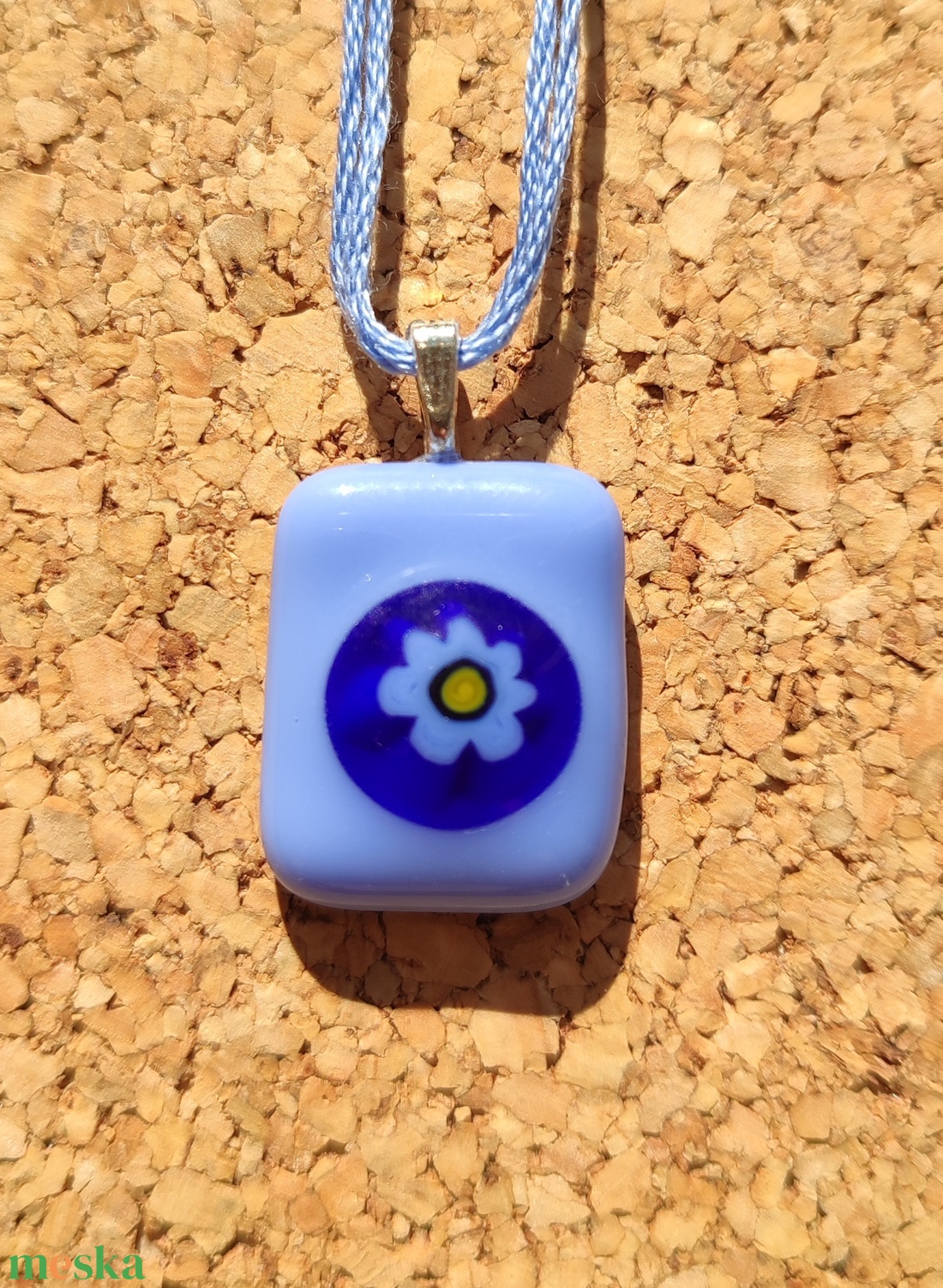 Kék virágos  medál - ékszer - nyaklánc - medál - Meska.hu