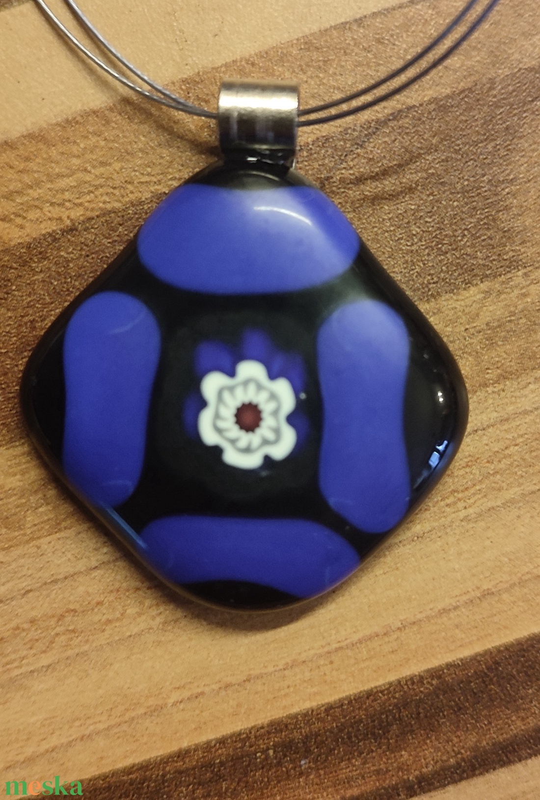 Kék virág medál - ékszer - nyaklánc - medál - Meska.hu