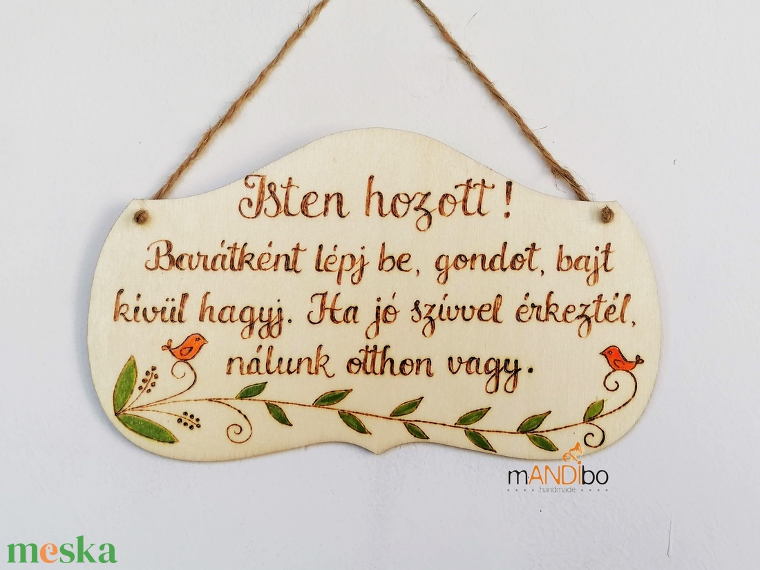 Isten hozott madárkás pirogravírozott kép  - otthon & életmód - dekoráció - ajtó- és ablak dekoráció - ajtódísz & kopogtató - Meska.hu