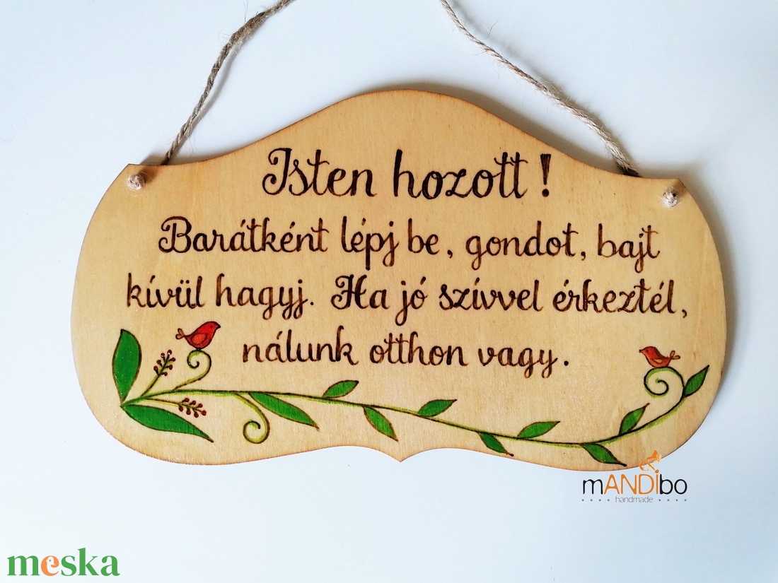 Isten hozott madárkás pirogravírozott kép  - otthon & életmód - dekoráció - ajtó- és ablak dekoráció - ajtódísz & kopogtató - Meska.hu
