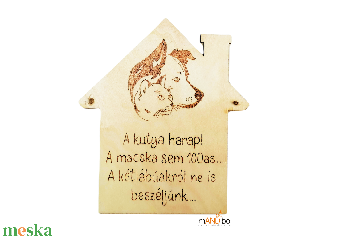 Kutyás macskás vicces kopogtató - pirogravírozott képecske - otthon & életmód - dekoráció - ajtó- és ablak dekoráció - ajtótábla - Meska.hu