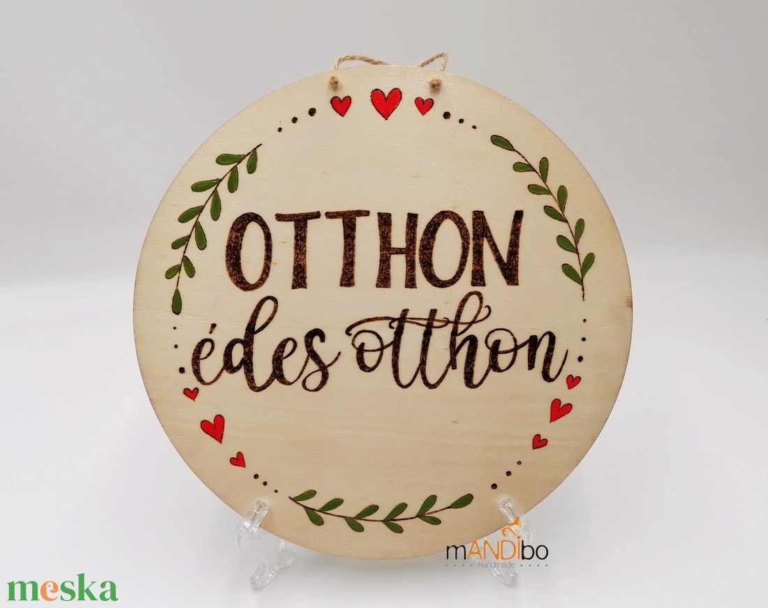 Otthon, édes otthon pirogravírozott kerek kopogtató - falikép - otthon & életmód - dekoráció - kép & falikép - táblakép - Meska.hu