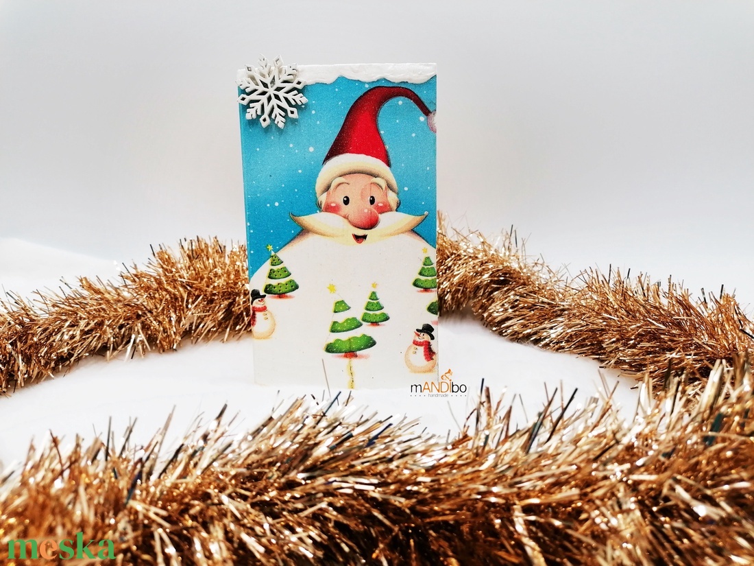 Karácsonyi álló deszkakép dekoráció - Mikulás hópehellyel - karácsony - karácsonyi lakásdekoráció - karácsonyi lakásdíszek - Meska.hu