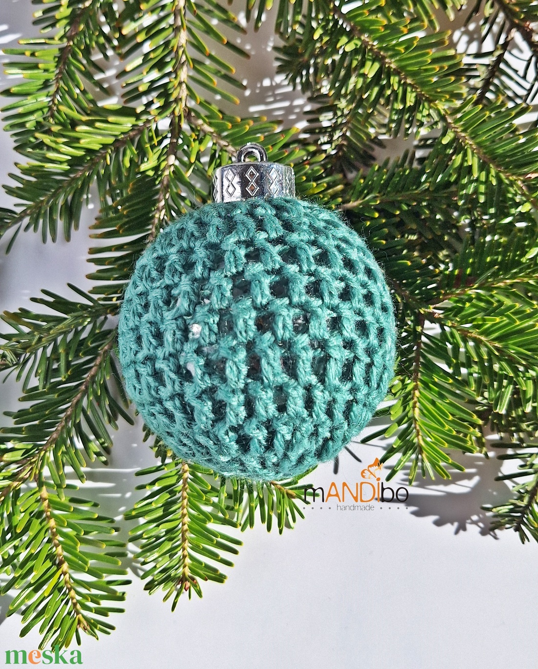 Horgolt tengerzöld színű karácsonyfadísz  - karácsony - karácsonyi lakásdekoráció - karácsonyfadíszek - Meska.hu