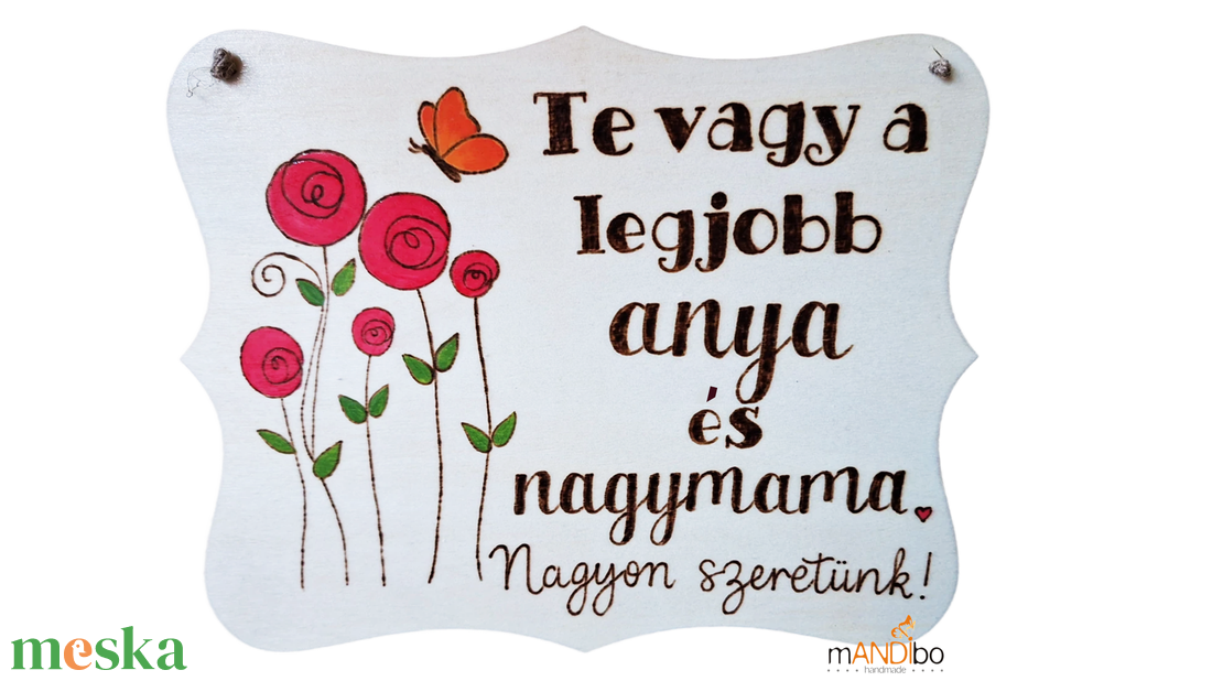 Legjobb anya és nagymama - Nők napjára, Anyák napjára, szülinapra készült pirogravírozott képecske - otthon & életmód - dekoráció - kép & falikép - táblakép - Meska.hu