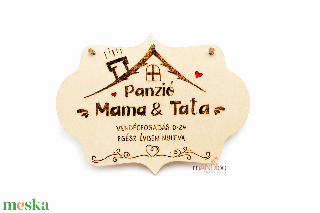 Mama és tata panzió - nagyszülőknek készült pirogravírozott képecske - otthon & életmód - dekoráció - kép & falikép - táblakép - Meska.hu