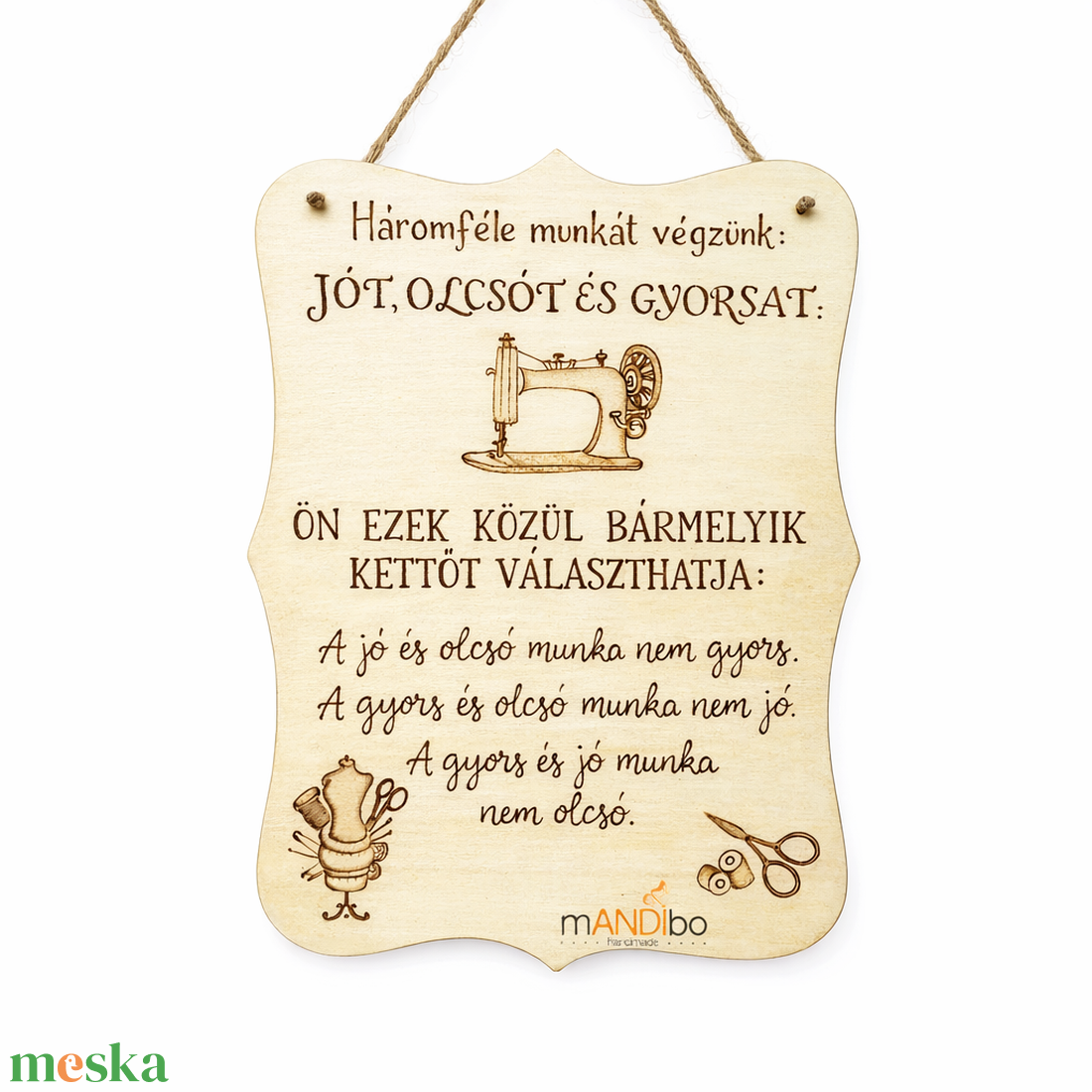 Pirogravírozott képecske varrodába  - otthon & életmód - dekoráció - ajtó- és ablak dekoráció - ajtótábla - Meska.hu