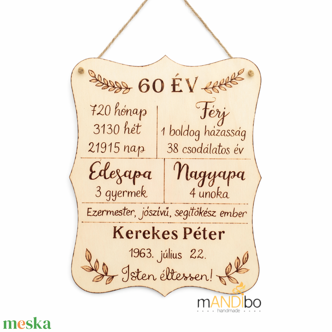 Személyre szabható pirogravírozott kép születésnapra - otthon & életmód - dekoráció - kép & falikép - fából készült kép - Meska.hu