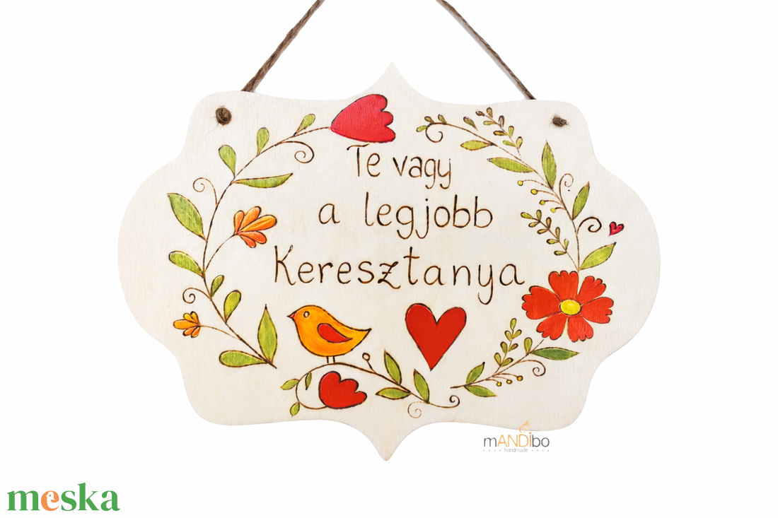 Keresztanyának készült személyreszabható pirogravírozott képecske - otthon & életmód - dekoráció - kép & falikép - fából készült kép - Meska.hu