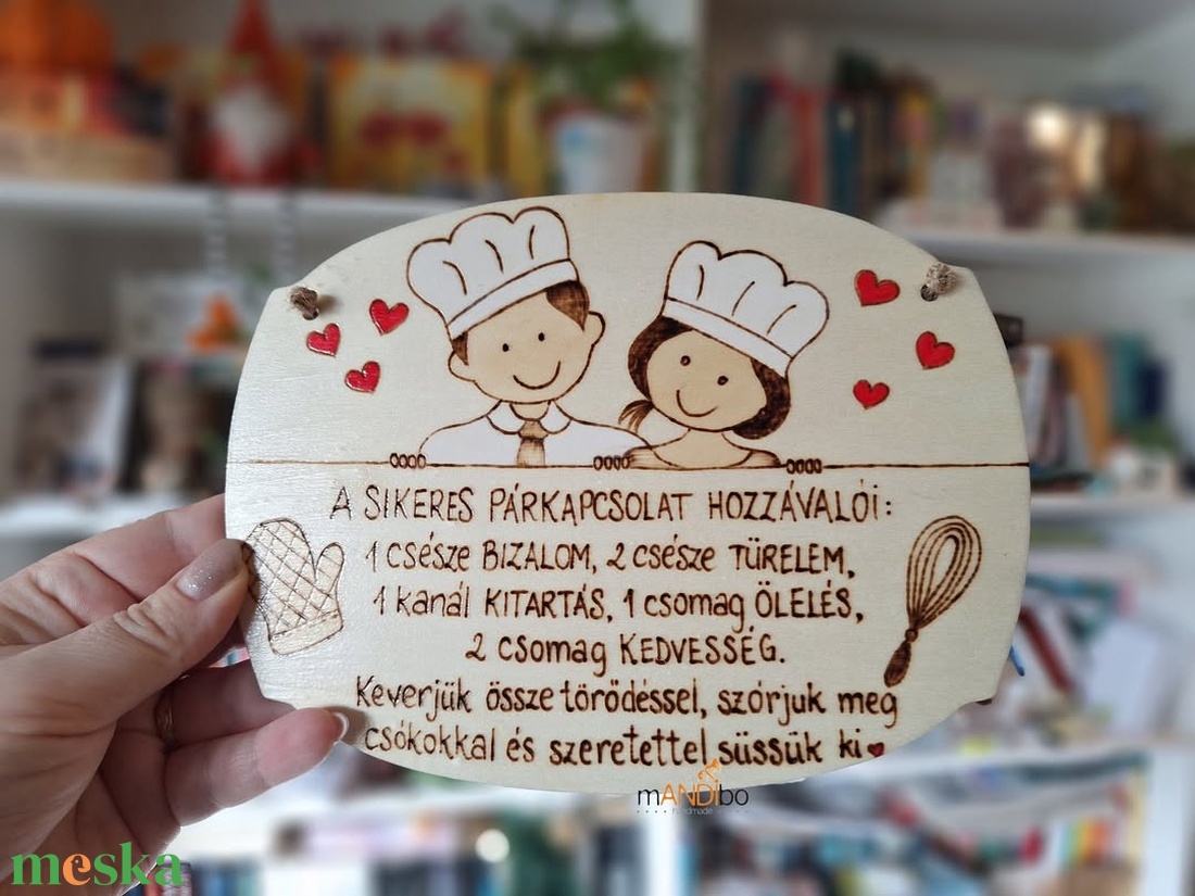 Párkapcsolat hozzávalói pirogravírozott kép Valentinnapra, évfordulóra - otthon & életmód - dekoráció - ajtó- és ablak dekoráció - ajtódísz & kopogtató - Meska.hu