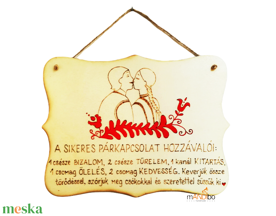 Párkapcsolat hozzávalói pirogravírozott kép Valentinnapra, évfordulóra - otthon & életmód - dekoráció - ajtó- és ablak dekoráció - ajtódísz & kopogtató - Meska.hu