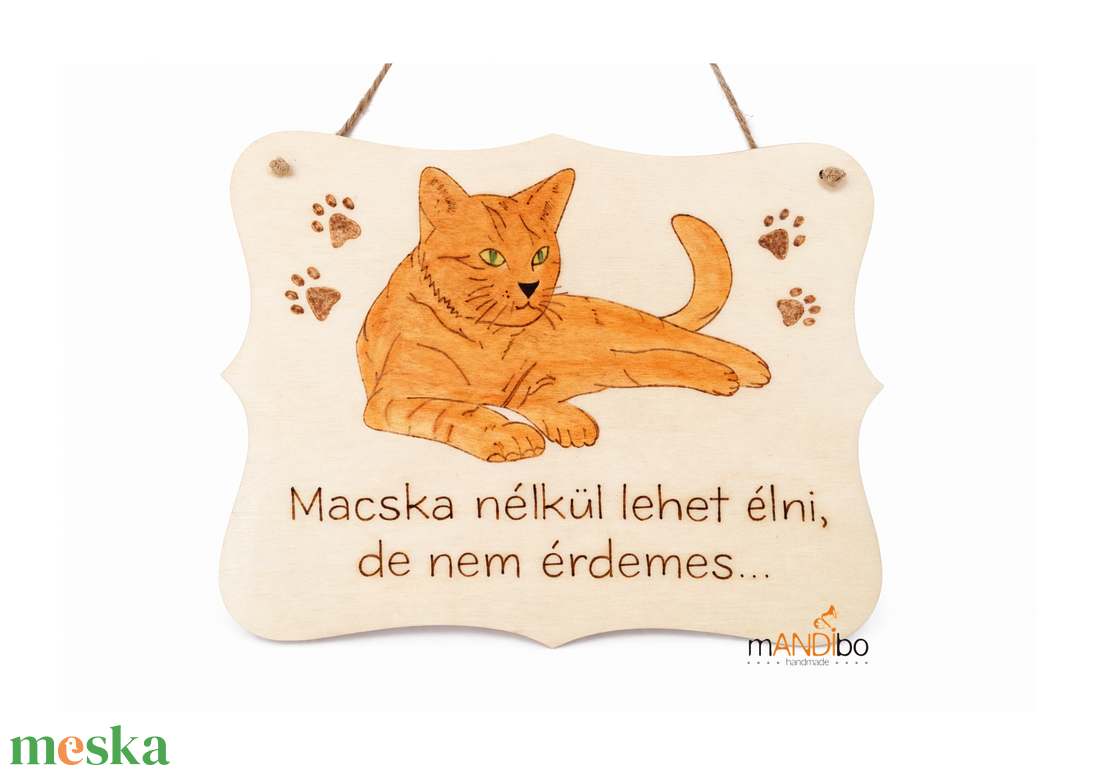 Vicces macskás kopogtató - pirogravírozott képecske - otthon & életmód - dekoráció - ajtó- és ablak dekoráció - ajtótábla - Meska.hu