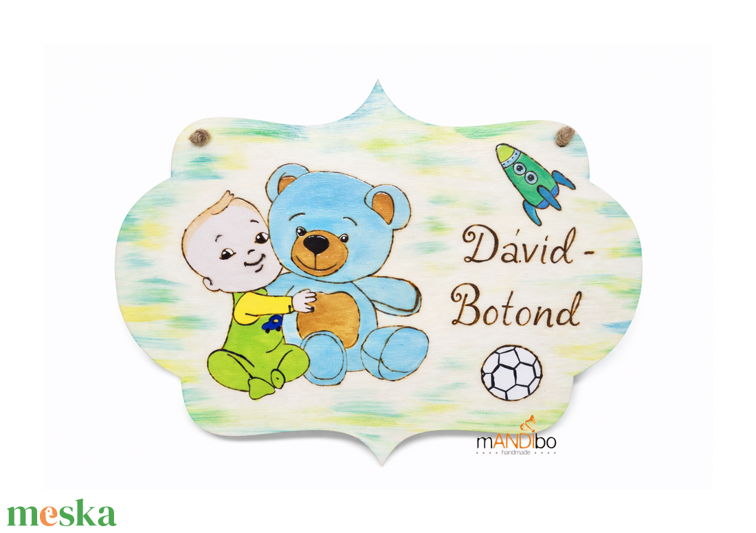 Macis fiús gyerekszoba ajtajára készült pirogravírozott kép  - baba - mama - babaszoba dekoráció - babaszoba kép - Meska.hu