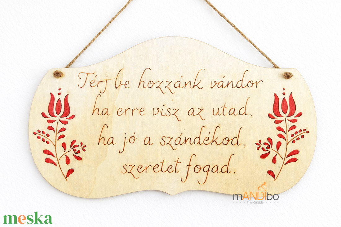 Népies magyaros virágmintás kopogtató - pirogravírozott képecske - otthon & életmód - dekoráció - ajtó- és ablak dekoráció - ajtótábla - Meska.hu