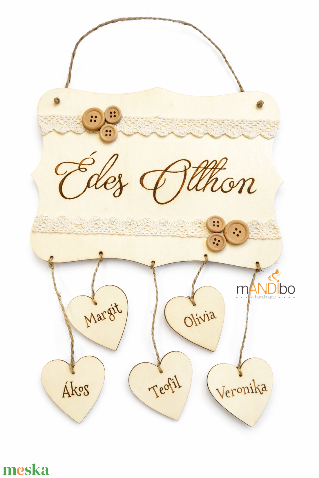 Isten hozott / Édes otthon pirogravírozott családi névtábla szívekkel - otthon & életmód - ház & kert - névtábla - Meska.hu
