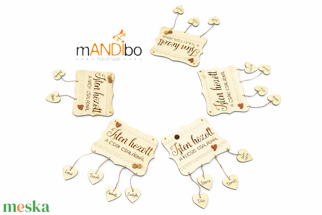 Isten hozott / Édes otthon pirogravírozott családi névtábla szívekkel - otthon & életmód - ház & kert - névtábla - Meska.hu