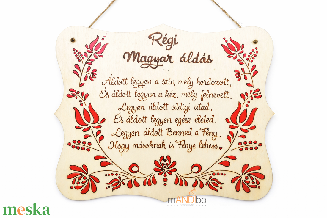 Régi magyar áldás festett pirogravírozott kép  - otthon & életmód - dekoráció - ajtó- és ablak dekoráció - ajtódísz & kopogtató - Meska.hu