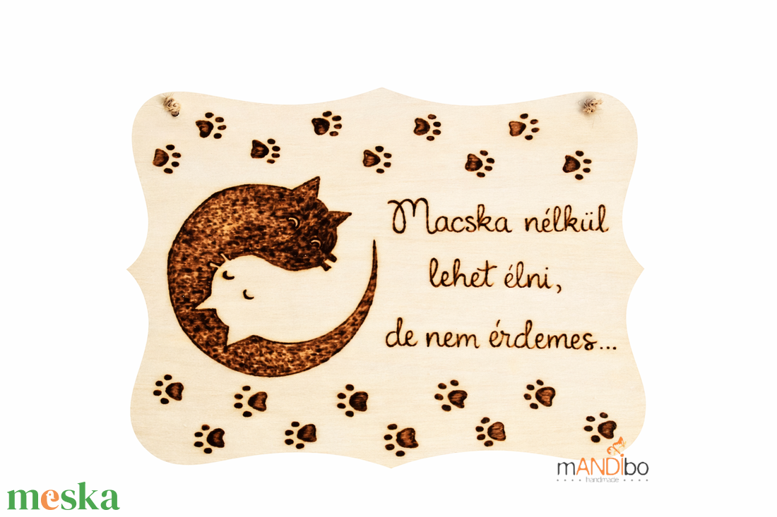 Macskás kopogtató - pirogravírozott képecske - otthon & életmód - dekoráció - ajtó- és ablak dekoráció - ajtótábla - Meska.hu