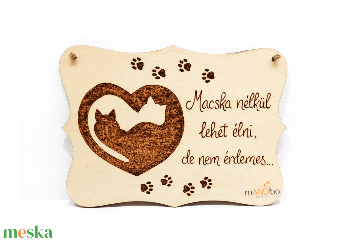 Macskás kopogtató - pirogravírozott képecske - otthon & életmód - dekoráció - ajtó- és ablak dekoráció - ajtótábla - Meska.hu