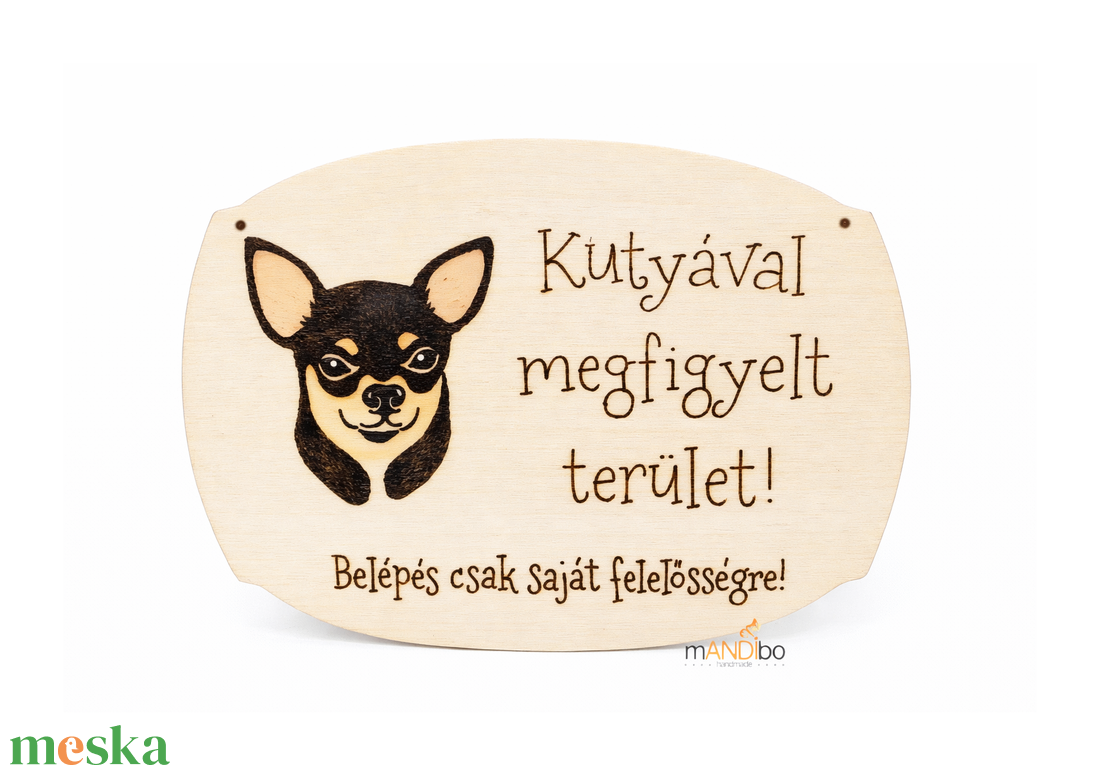 Kutyával megfigyelt terület -  kopogtató - pirogravírozott képecske - otthon & életmód - dekoráció - ajtó- és ablak dekoráció - ajtótábla - Meska.hu