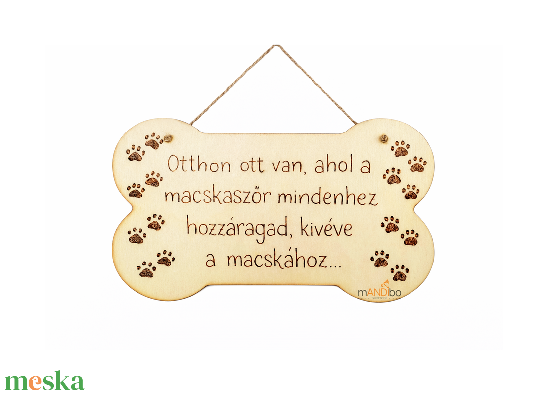 Macskás csont formájú kopogtató - pirogravírozott képecske - otthon & életmód - dekoráció - ajtó- és ablak dekoráció - ajtótábla - Meska.hu