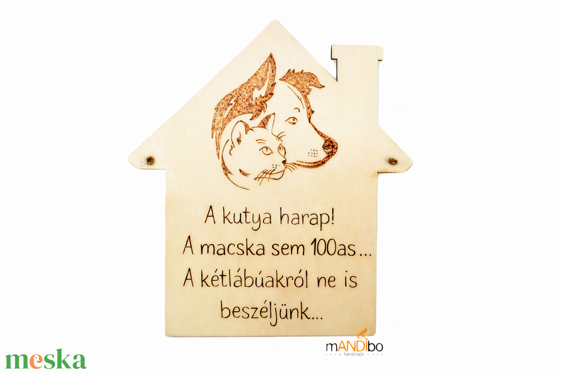 Kutyás macskás vicces kopogtató - pirogravírozott képecske - otthon & életmód - dekoráció - ajtó- és ablak dekoráció - ajtótábla - Meska.hu