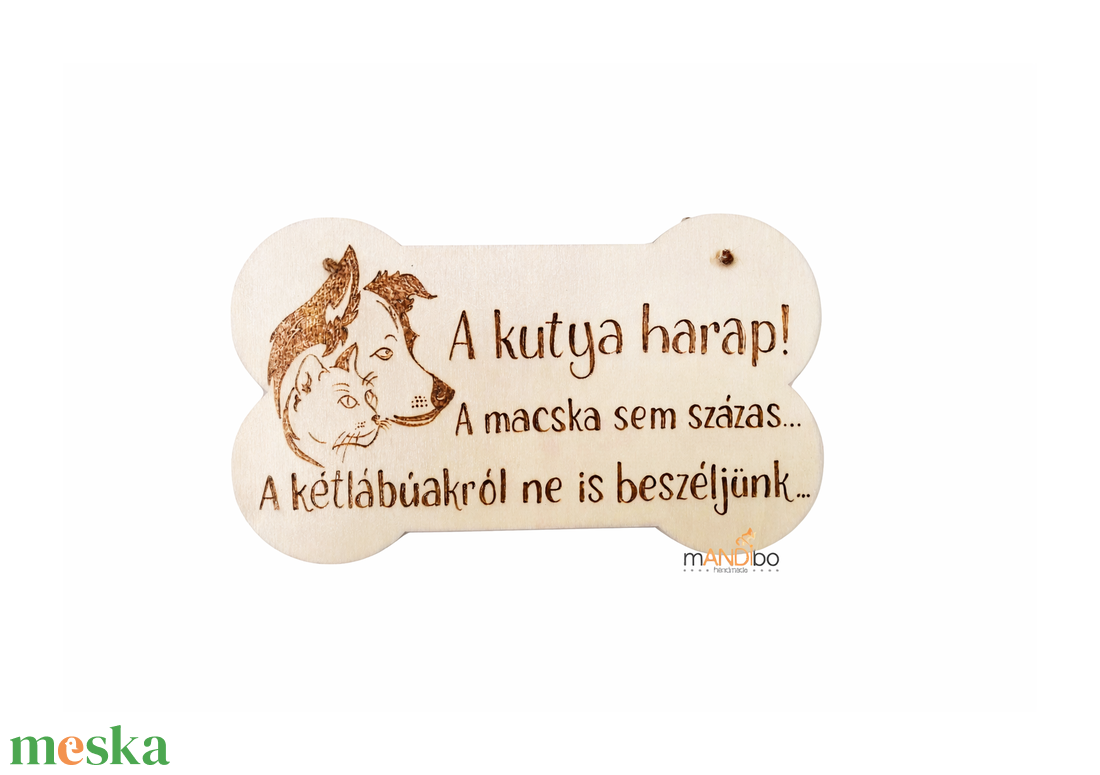 Vicces harapós kutyára figyelmeztető csont formájú kopogtató - pirogravírozott képecske - otthon & életmód - ház & kert - kutyatábla - Meska.hu