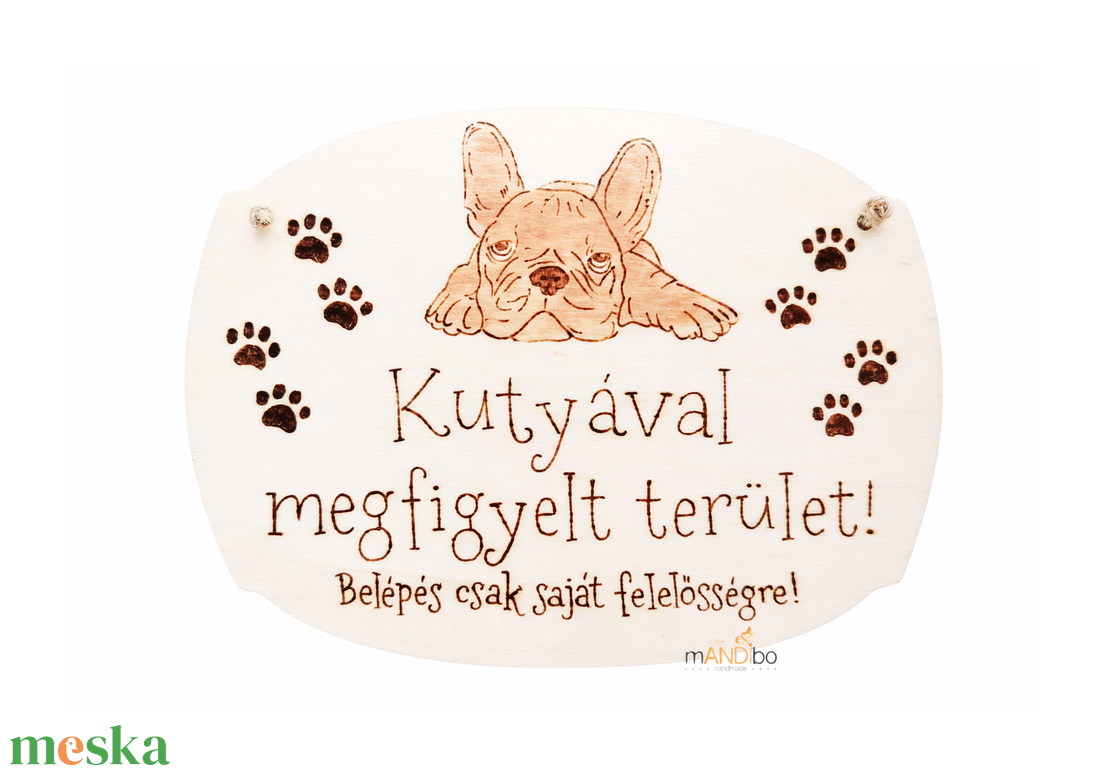 Kutyával megfigyelt terület -  kopogtató - pirogravírozott képecske - otthon & életmód - dekoráció - ajtó- és ablak dekoráció - ajtótábla - Meska.hu