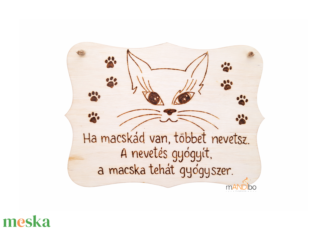 Vicces macskás kopogtató - pirogravírozott képecske - otthon & életmód - dekoráció - ajtó- és ablak dekoráció - ajtótábla - Meska.hu