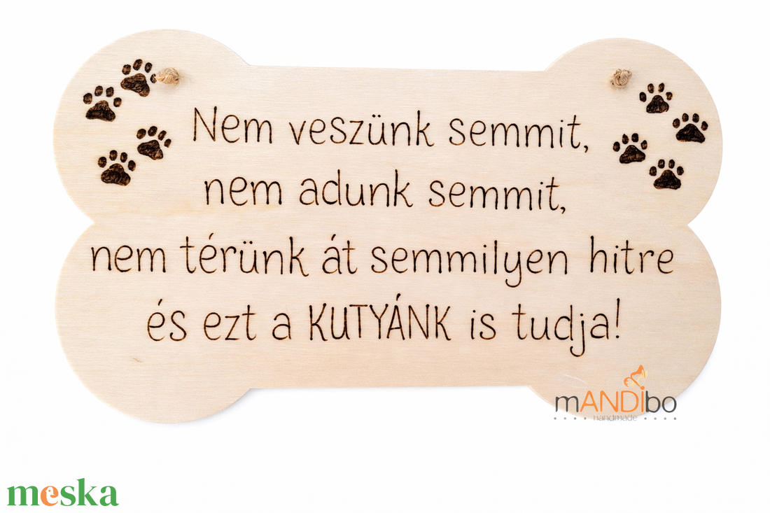 Vicces harapós kutyára figyelmeztető csont formájú kopogtató - pirogravírozott képecske - otthon & életmód - ház & kert - kutyatábla - Meska.hu