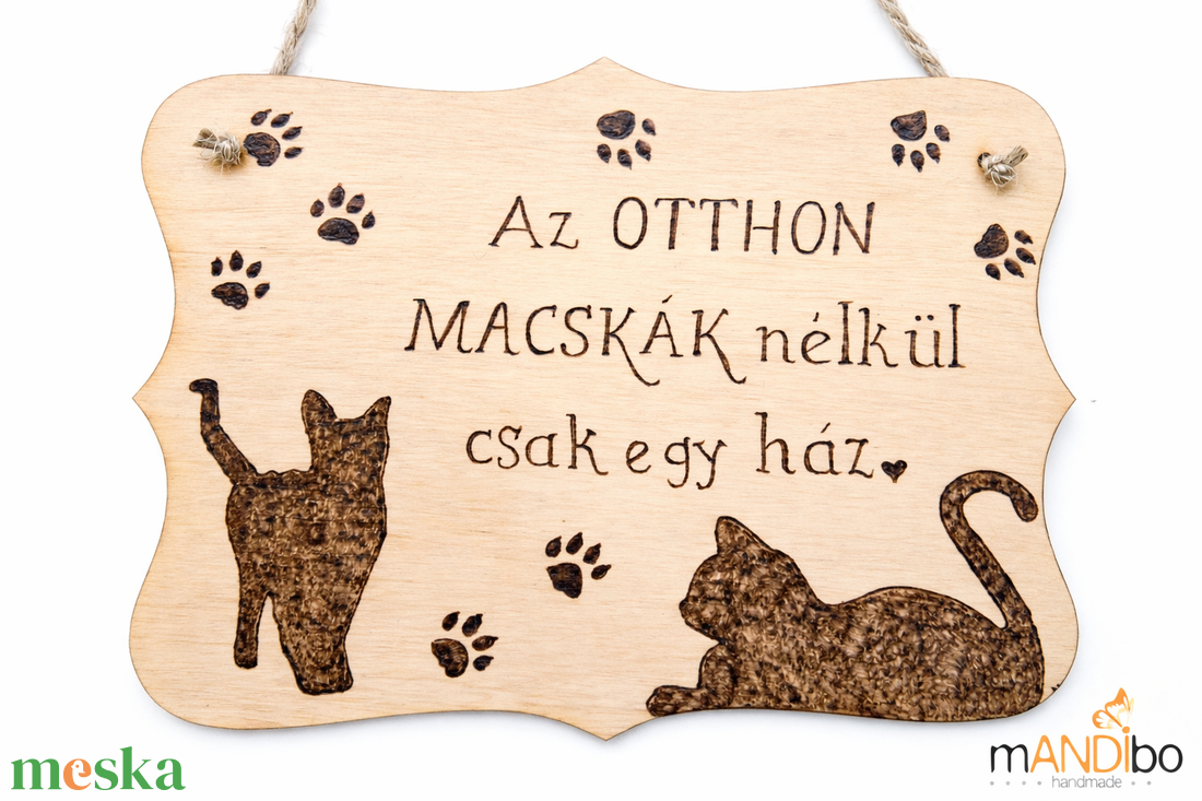 Macskás fa falitábla � gravírozott cicás lakásdekor � macskabarát ajándék - kézzel pirogravírozott képecske - otthon & életmód - dekoráció - ajtó- és ablak dekoráció - ajtótábla - Meska.hu