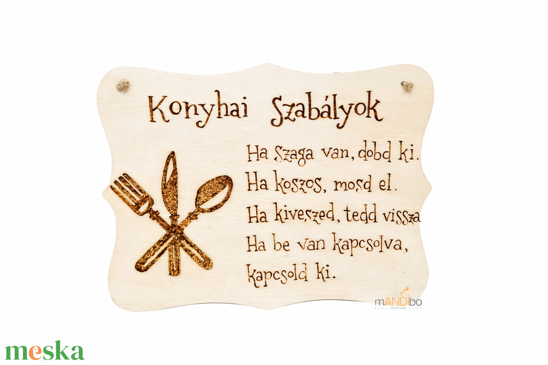 Konyhai szabályok pirogravírozott kép - új háziasszonyoknak - otthon & életmód - konyhafelszerelés, tálalás - konyhai dekoráció - konyhai dísz - Meska.hu