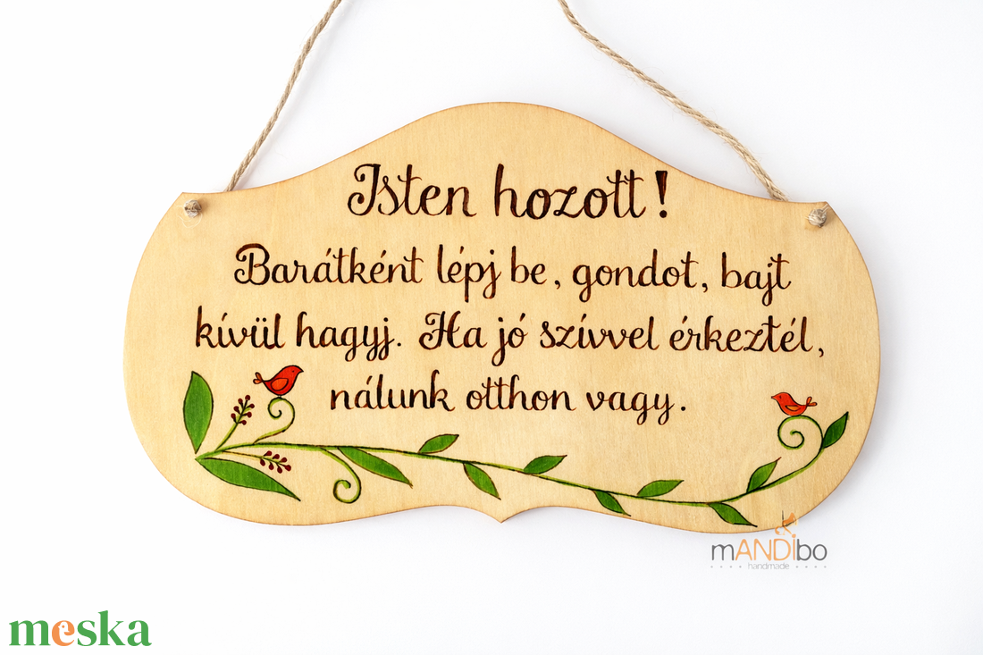 Isten hozott madárkás pirogravírozott kép  - otthon & életmód - dekoráció - ajtó- és ablak dekoráció - ajtódísz & kopogtató - Meska.hu