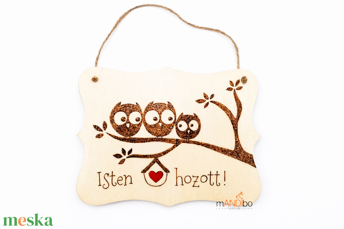 Bagoly Isten hozott / Édes otthon baglyos pirogravírozott pirogravírozott kép - otthon & életmód - ház & kert - névtábla - Meska.hu