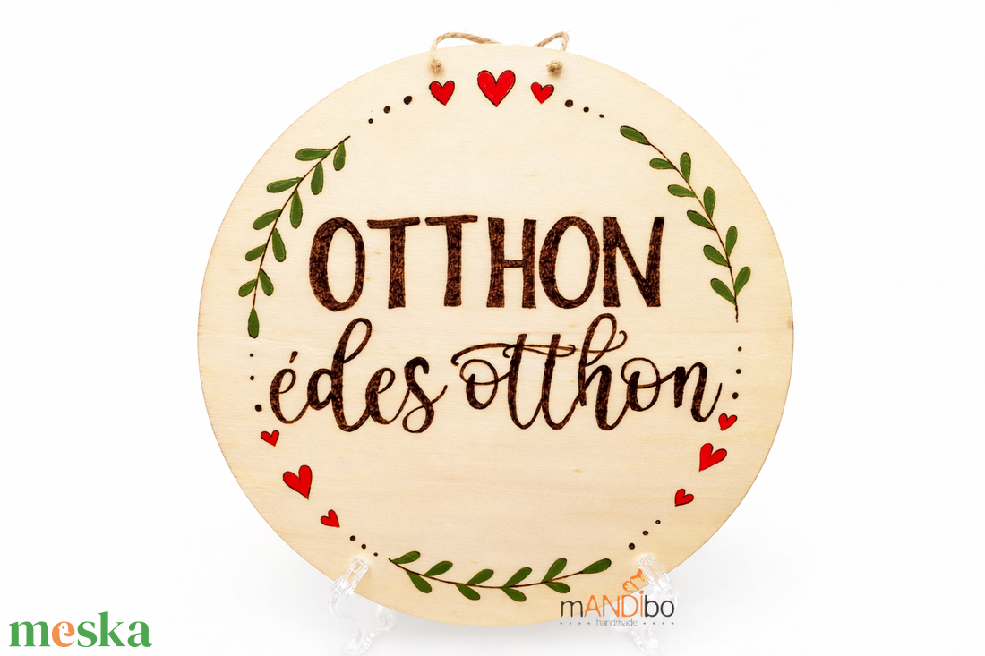 Otthon, édes otthon pirogravírozott kerek kopogtató - falikép - otthon & életmód - dekoráció - kép & falikép - táblakép - Meska.hu