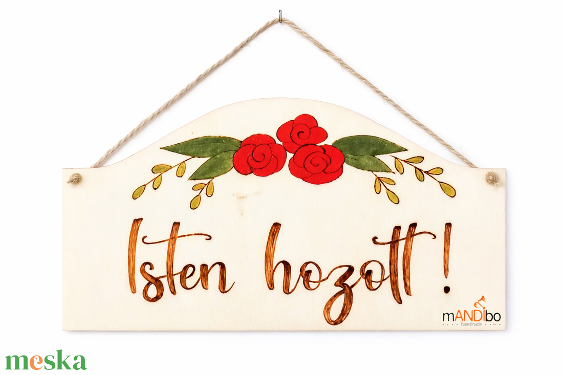 Isten hozott, édes otthon rózsás pirogravírozott kép  - otthon & életmód - dekoráció - ajtó- és ablak dekoráció - ajtódísz & kopogtató - Meska.hu