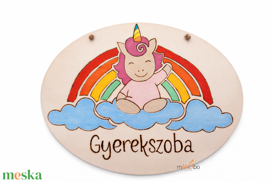 Egyszarvú - unikornis gyerekszoba ajtajára készült pirogravírozott kép  - baba - mama - babaszoba dekoráció - gyerek névtábla - Meska.hu