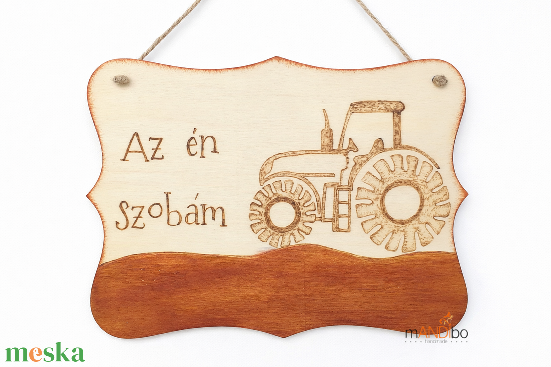 Traktoros gyerekszoba ajtajára készült pirogravírozott kép  - baba - mama - babaszoba dekoráció - gyerek névtábla - Meska.hu
