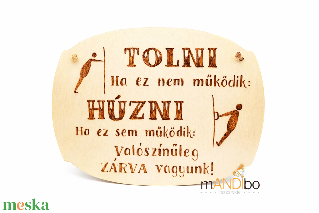 Vicces boltajtóra való pirogravírozott képecske - otthon & életmód - dekoráció - kép & falikép - táblakép - Meska.hu