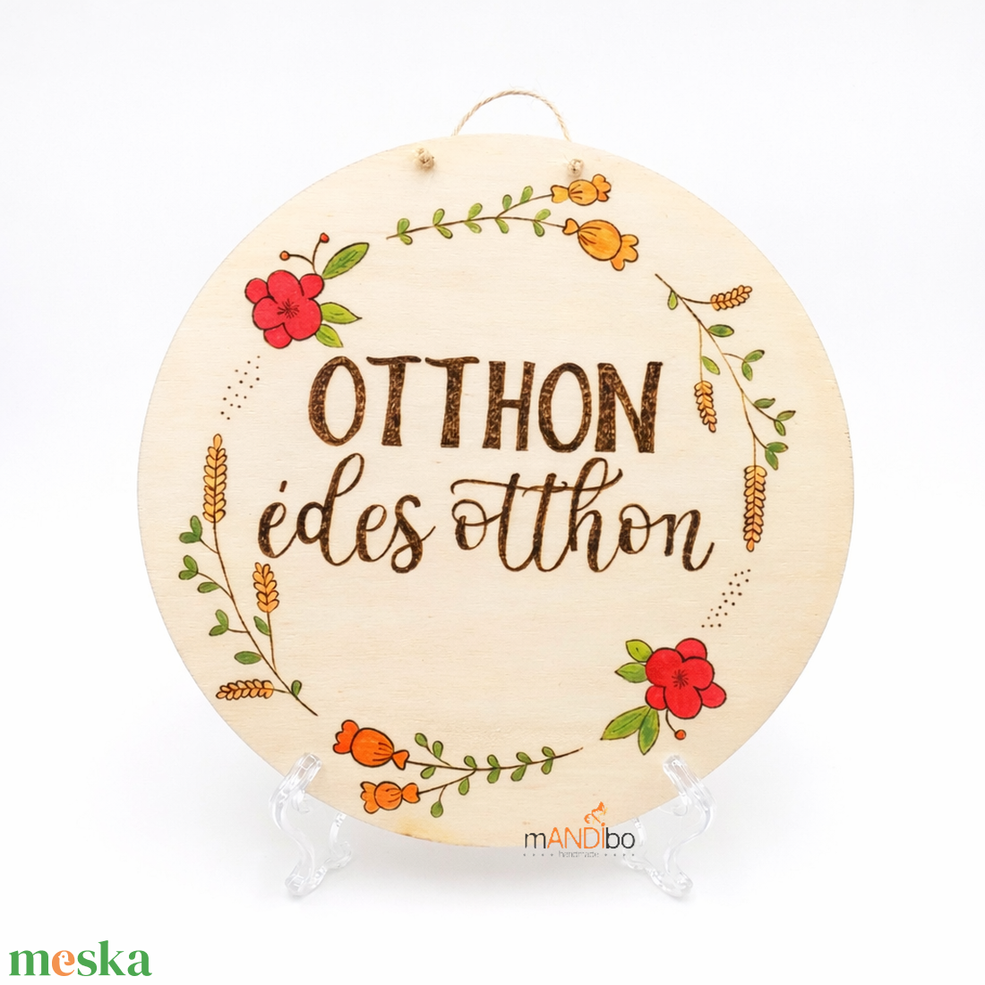 Otthon, édes otthon pirogravírozott kerek kopogtató - falikép - otthon & életmód - dekoráció - kép & falikép - táblakép - Meska.hu