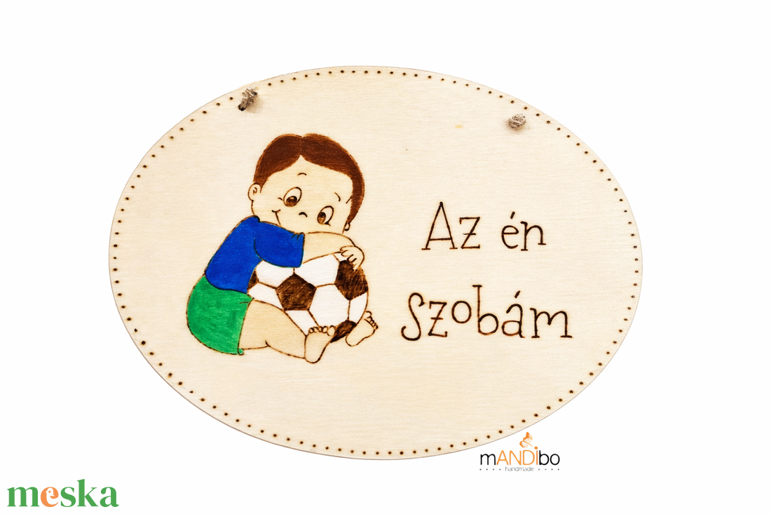 Focilabdás fiús gyerekszoba ajtajára készült pirogravírozott kép  - baba - mama - babaszoba dekoráció - babaszoba kép - Meska.hu