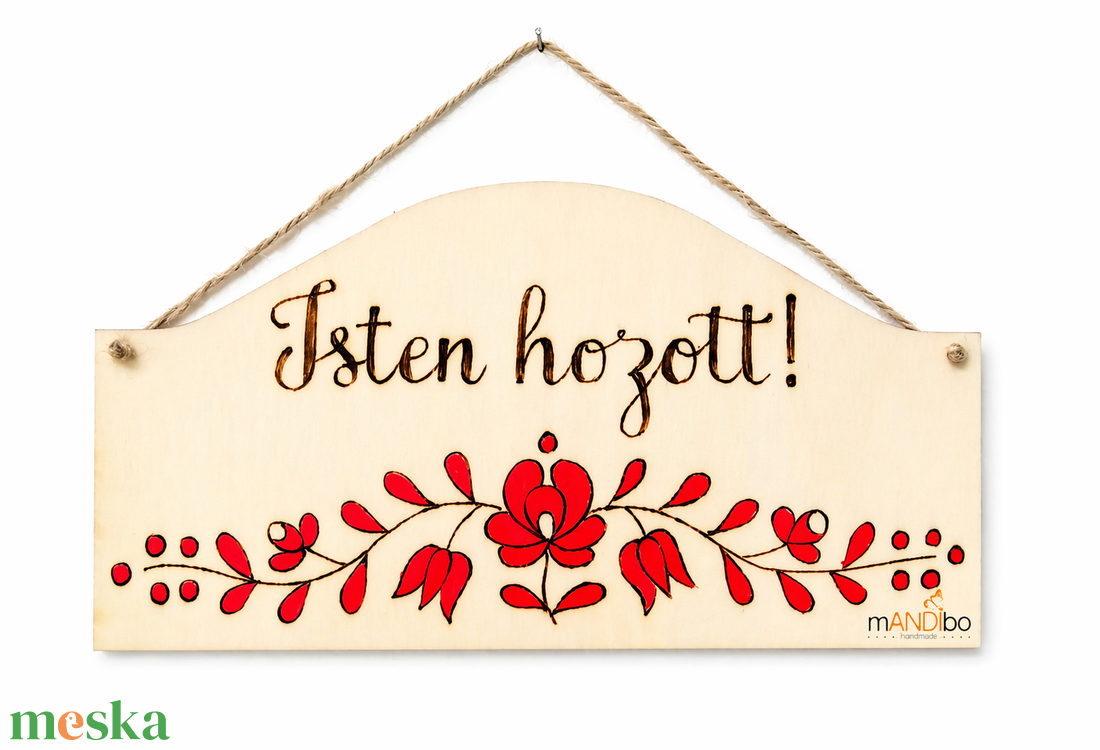 Isten hozott, édes otthon magyaros mintás pirogravírozott kép  - otthon & életmód - dekoráció - ajtó- és ablak dekoráció - ajtódísz & kopogtató - Meska.hu