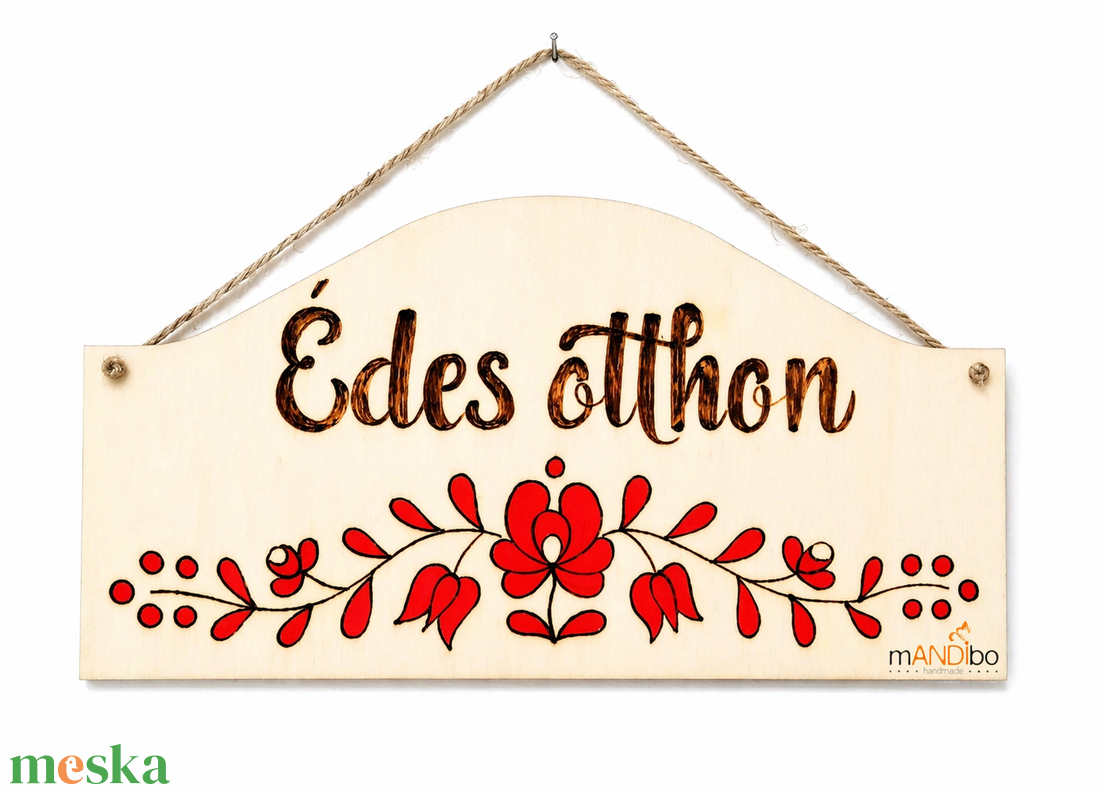 Isten hozott, édes otthon magyaros mintás pirogravírozott kép  - otthon & életmód - dekoráció - ajtó- és ablak dekoráció - ajtódísz & kopogtató - Meska.hu